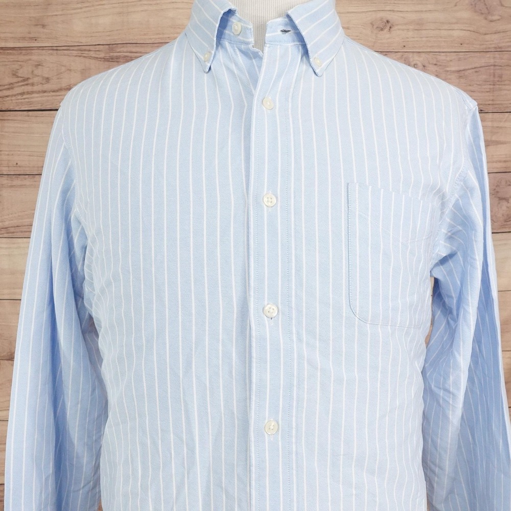 Cremieux Shirt Mens L Blue Stripe Long Sleeve Button-Up Cotton Oxford Casual